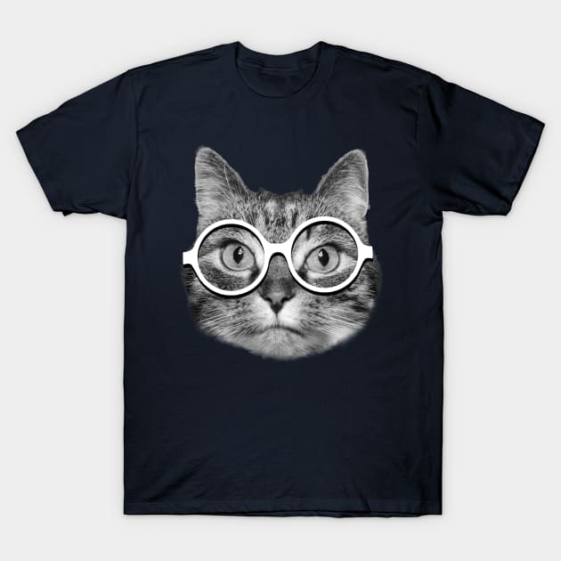 Cute hipster cat with white eyeglasses T-Shirt by Purrfect